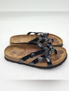 B41 Betula Sandals Womens Size 7 Black Thong Cork Footbed Comfort Strappy Shoes